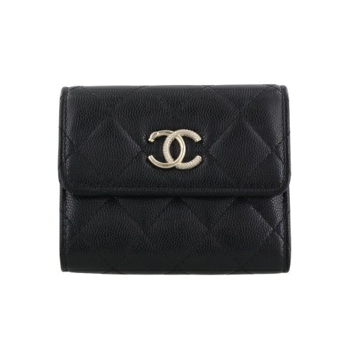 シャネル 三つ折り財布 レディース ブラック CHANEL AP4902 B22098 94305
