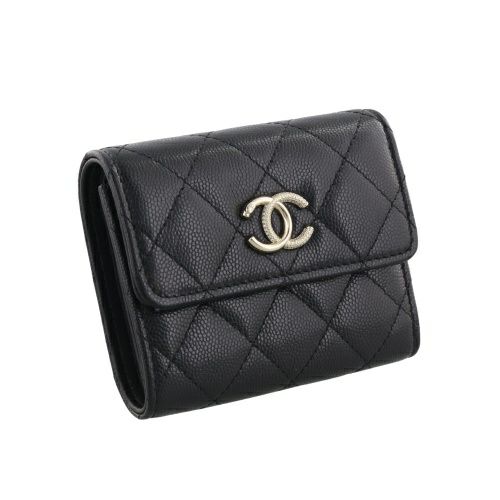 シャネル 三つ折り財布 レディース ブラック CHANEL AP4902 B22098 94305